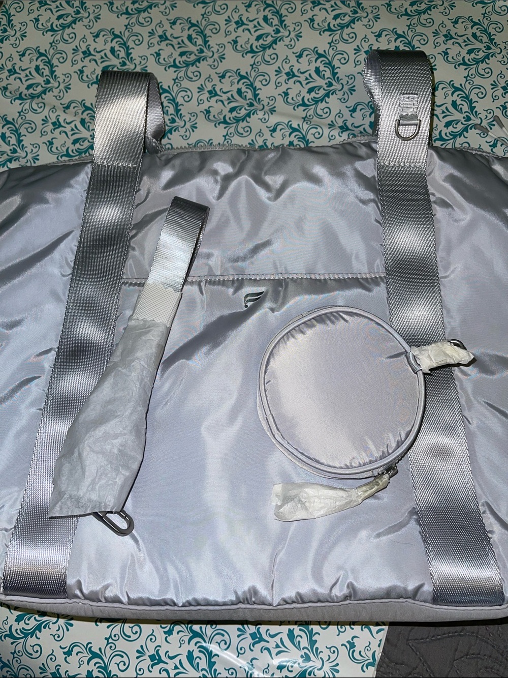 Fabletics Everyday Tote Silver Nylon Tote Bag with Shoulder Straps & Crossbody